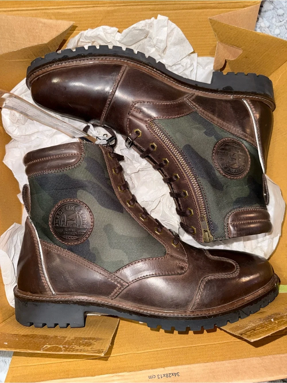 Royal Enfield Stellar Brown Camo Leather Motorcycle Riding Boots Men’s 11